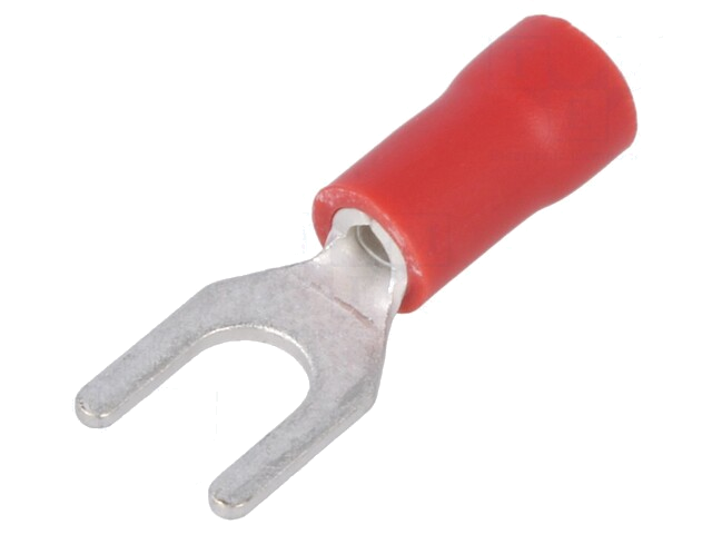 Uiteinde: vork; M4; Ø: 4,3mm; 0,5÷1mm2; klemmen; voor draad; rood Uiteinde: vork; M4; Ø: 4,3mm; 0,5÷1mm2; klemmen; voor draad; rood